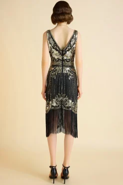 BABEYOND Flapper Dresses | Plus Size<Opulent Floral Beaded Fringe Flapper Dress