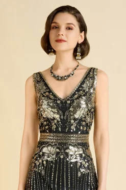 BABEYOND Flapper Dresses | Plus Size<Opulent Floral Beaded Fringe Flapper Dress