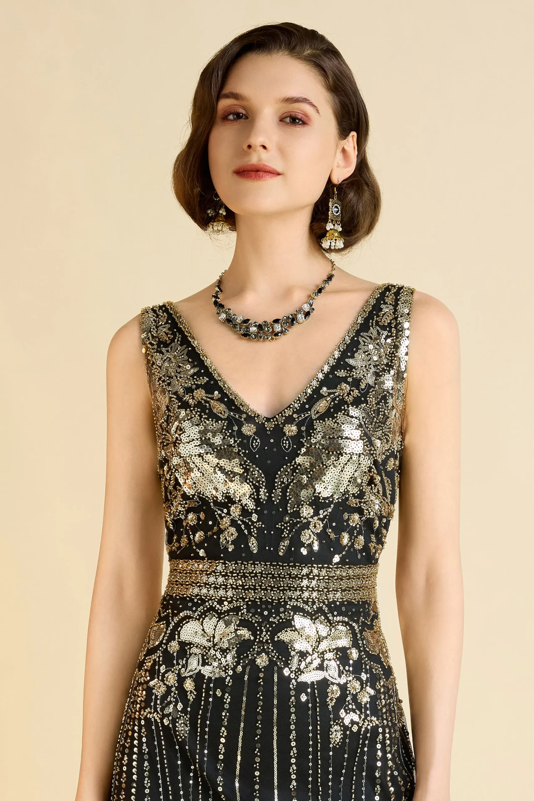 BABEYOND Flapper Dresses | Plus Size<Opulent Floral Beaded Fringe Flapper Dress