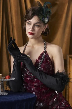 BABEYOND Gloves<16.9" Pageant Feather Satin Gloves