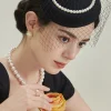 BABEYOND Fascinators<Pearl Studded Veil Feather Pillbox Fascinator