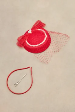 BABEYOND Fascinators<Pearl Studded Veil Feather Pillbox Fascinator