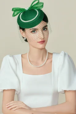 BABEYOND Fascinators<Pearl Studded Veil Feather Pillbox Fascinator
