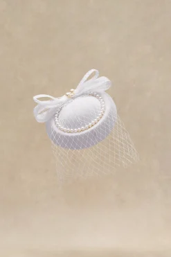BABEYOND Fascinators<Pearl Studded Veil Feather Pillbox Fascinator