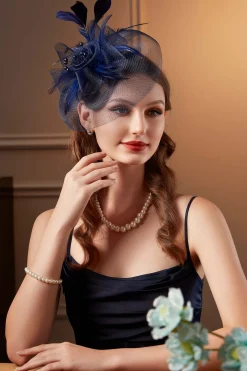 BABEYOND Fascinators<Retro Mesh Feather Beaded Fascinator