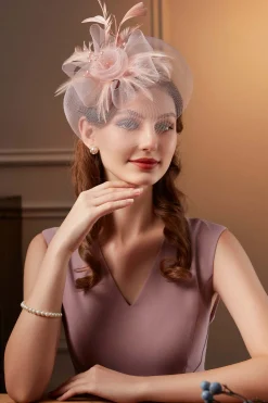 BABEYOND Fascinators<Retro Mesh Feather Beaded Fascinator