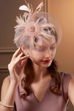 BABEYOND Fascinators<Retro Mesh Feather Beaded Fascinator