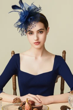 BABEYOND Fascinators<Retro Polka Dot Mesh Feather Fascinator