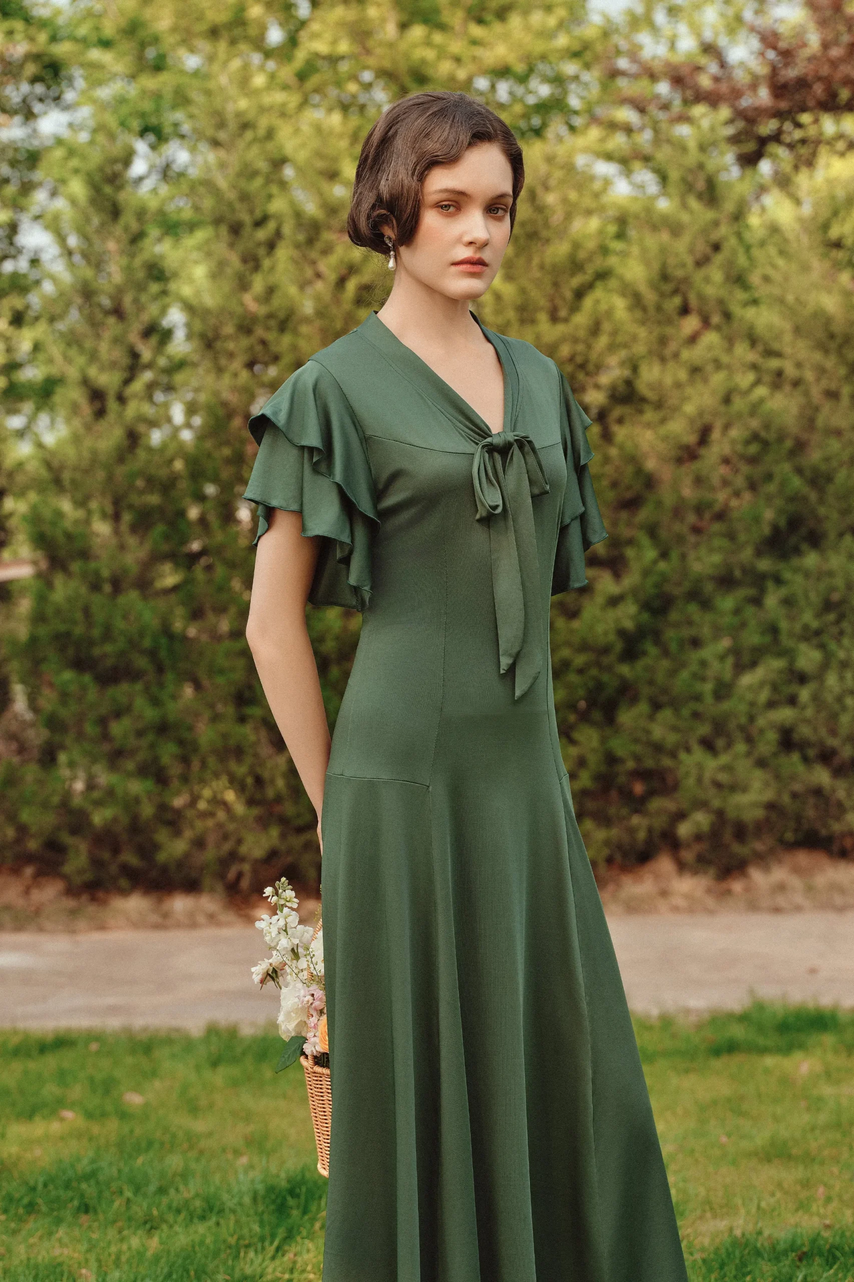 BABEYOND Flapper Dresses | Day Dresses<Retro Tie Neck Midi Ruffle Dress