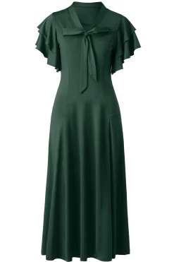 BABEYOND Flapper Dresses | Day Dresses<Retro Tie Neck Midi Ruffle Dress