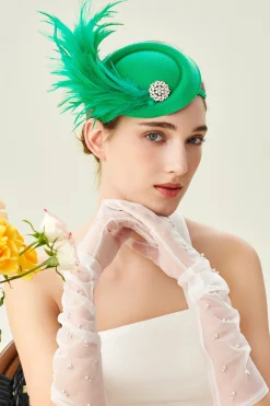 BABEYOND Fascinators<Rhinestone Derby Feather Pillbox Fascinator