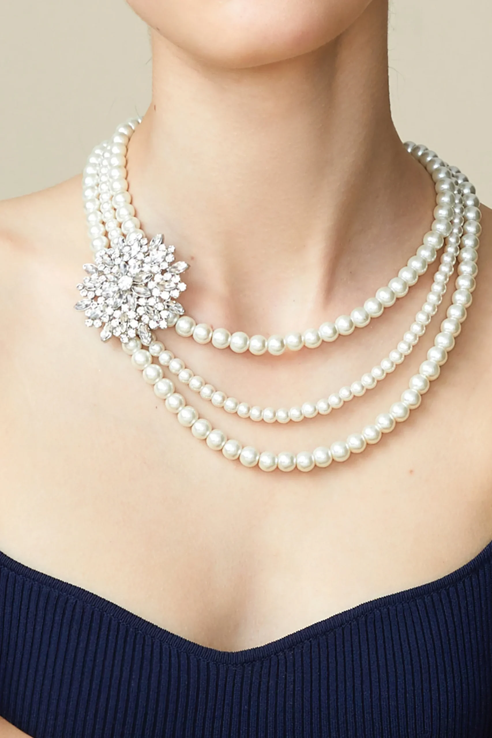 BABEYOND Necklaces | Rhinestone<Rhinestone Floral Multi-layer Pearl Necklace Set