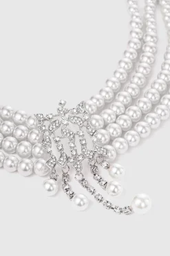 BABEYOND Necklaces | Rhinestone<Rhinestone Studded Multi-layer Pearl Necklace