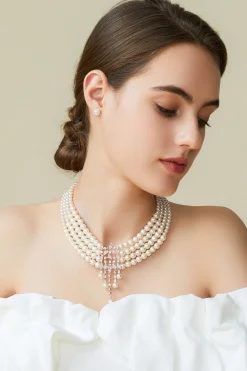 BABEYOND Necklaces | Rhinestone<Rhinestone Studded Multi-layer Pearl Necklace