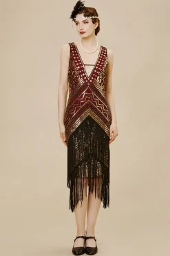 BABEYOND Fringe | Flapper Dresses<Rolling 20s Deep V-Neck Prom Dress