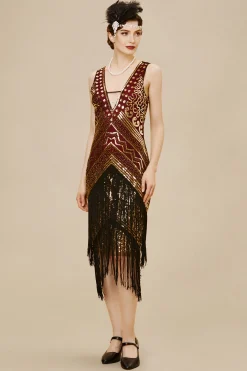 BABEYOND Fringe | Flapper Dresses<Rolling 20s Deep V-Neck Prom Dress