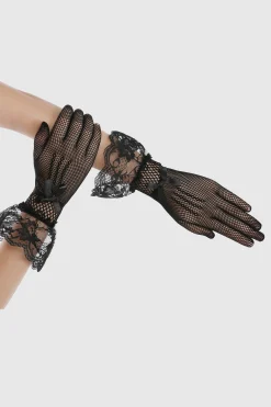 BABEYOND Gloves<9.45" Ruffled Lace Mesh Gloves