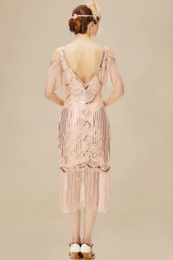 BABEYOND Flapper Dresses | Wedding Dresses<1920s Beaded Off Shoulder Sequined Dress