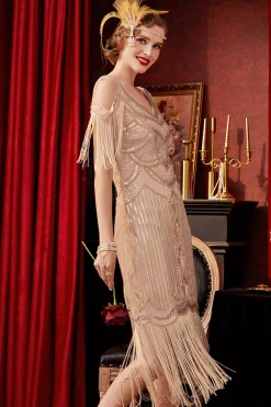 BABEYOND Flapper Dresses | Wedding Dresses<1920s Beaded Off Shoulder Sequined Dress