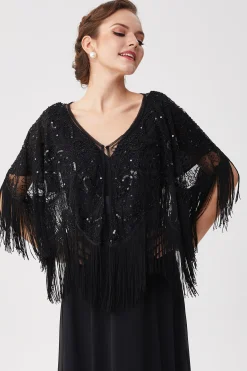 BABEYOND Shawls & Scarves | Vintage<1920s Beaded Sequin Flapper Shawl