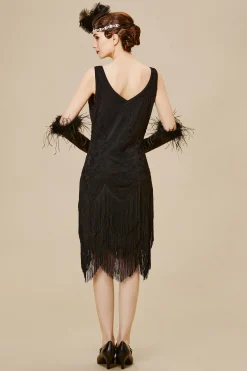 BABEYOND Fringe | Sequin<1920s Embroidery Retro Midi Flapper Dress