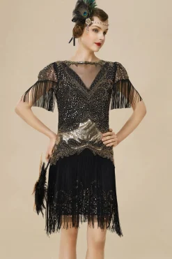 BABEYOND Flapper Dresses | Fringe<1920s Flapper Fringed Sleeves Dress