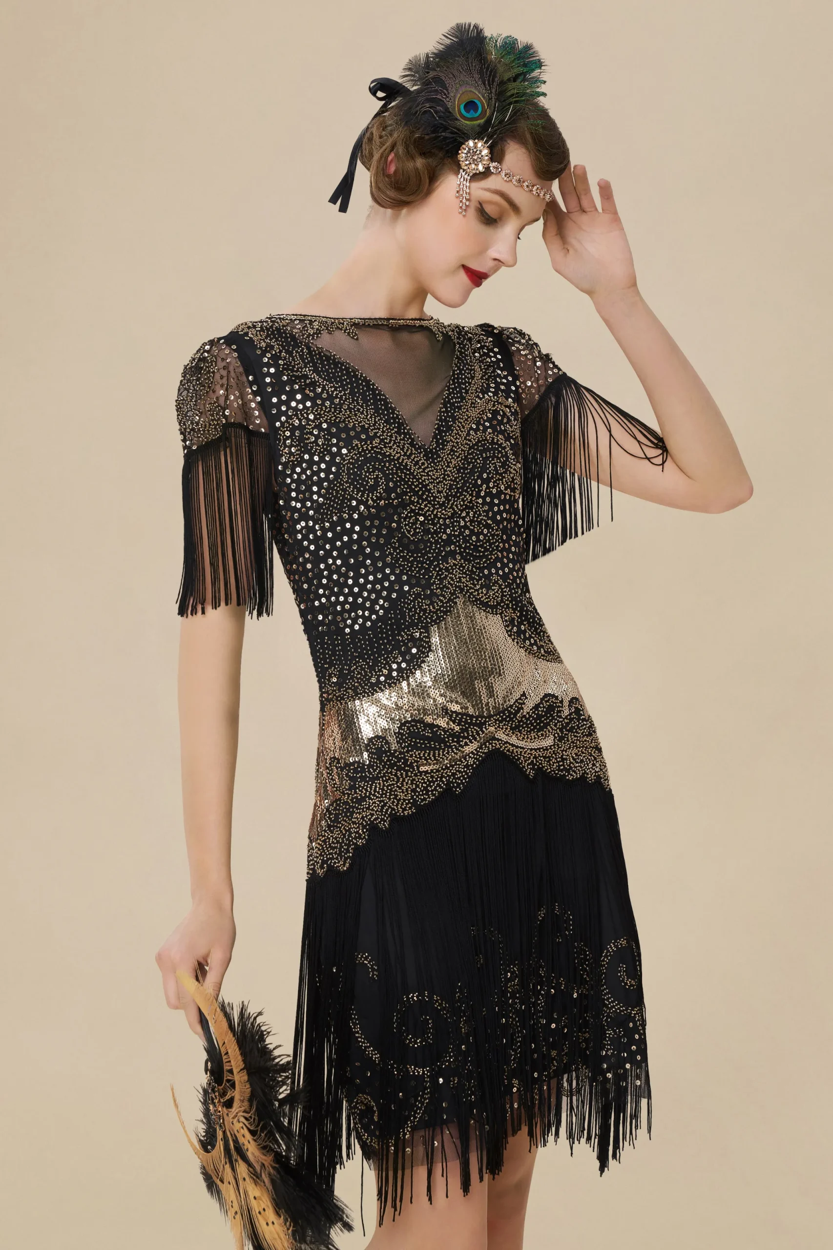 BABEYOND Flapper Dresses | Fringe<1920s Flapper Fringed Sleeves Dress