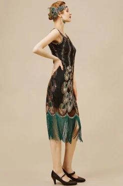 BABEYOND Flapper Dresses | Fringe<1920s Glitter Sequin Peacock Scoop Neck Dress