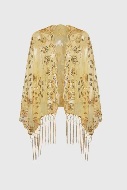 BABEYOND Shawls & Scarves | Vintage<1920s Peacock Sequined Fringed Shawl