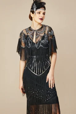 BABEYOND Evening Dresses | Fringe<1920s Strap V Neck Sequin Dress With Shawl