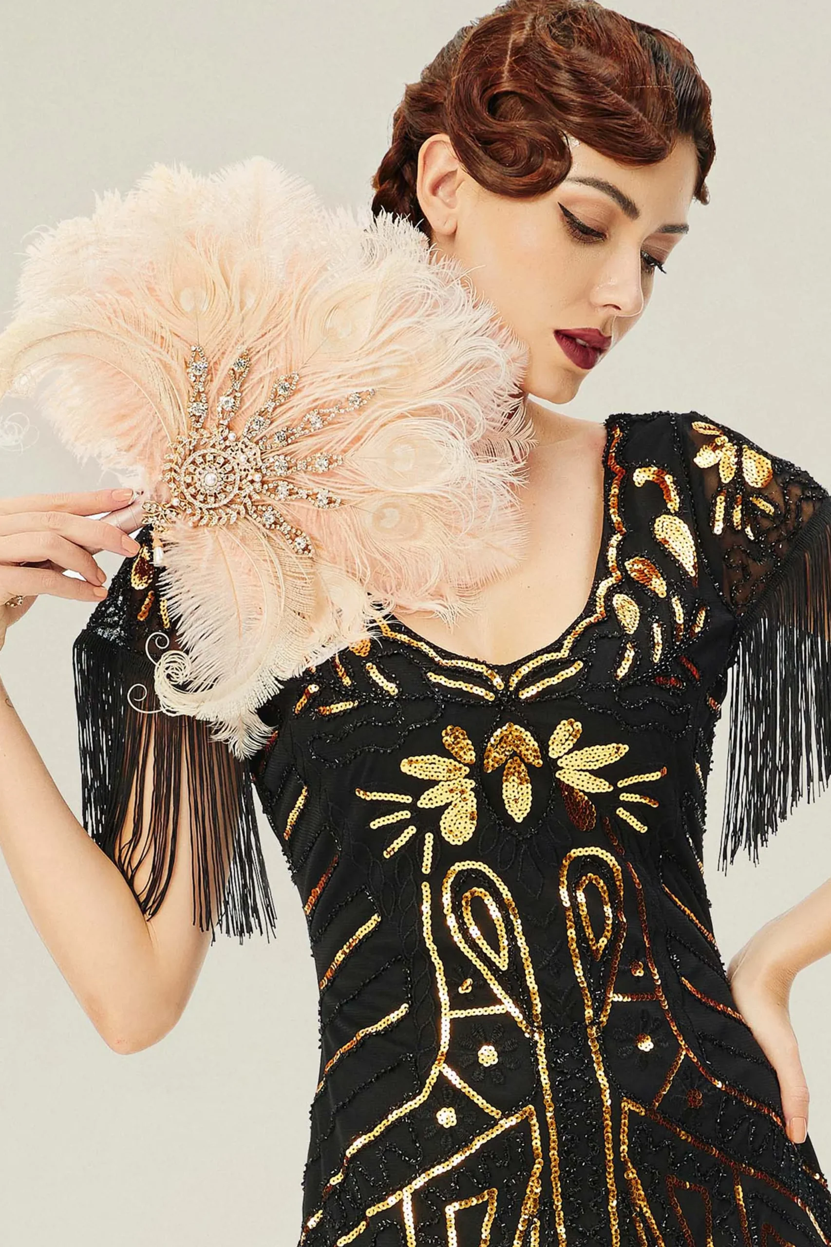 BABEYOND Fans | Vintage<1920s Vintage Rhinestone Feather Fan