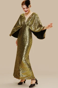 BABEYOND Evening Dresses | Sequin<Scoop Neck Sheer Angel Sleeve Maxi Dress