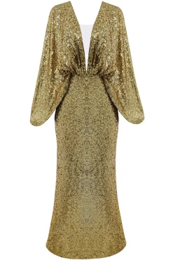 BABEYOND Evening Dresses | Sequin<Scoop Neck Sheer Angel Sleeve Maxi Dress