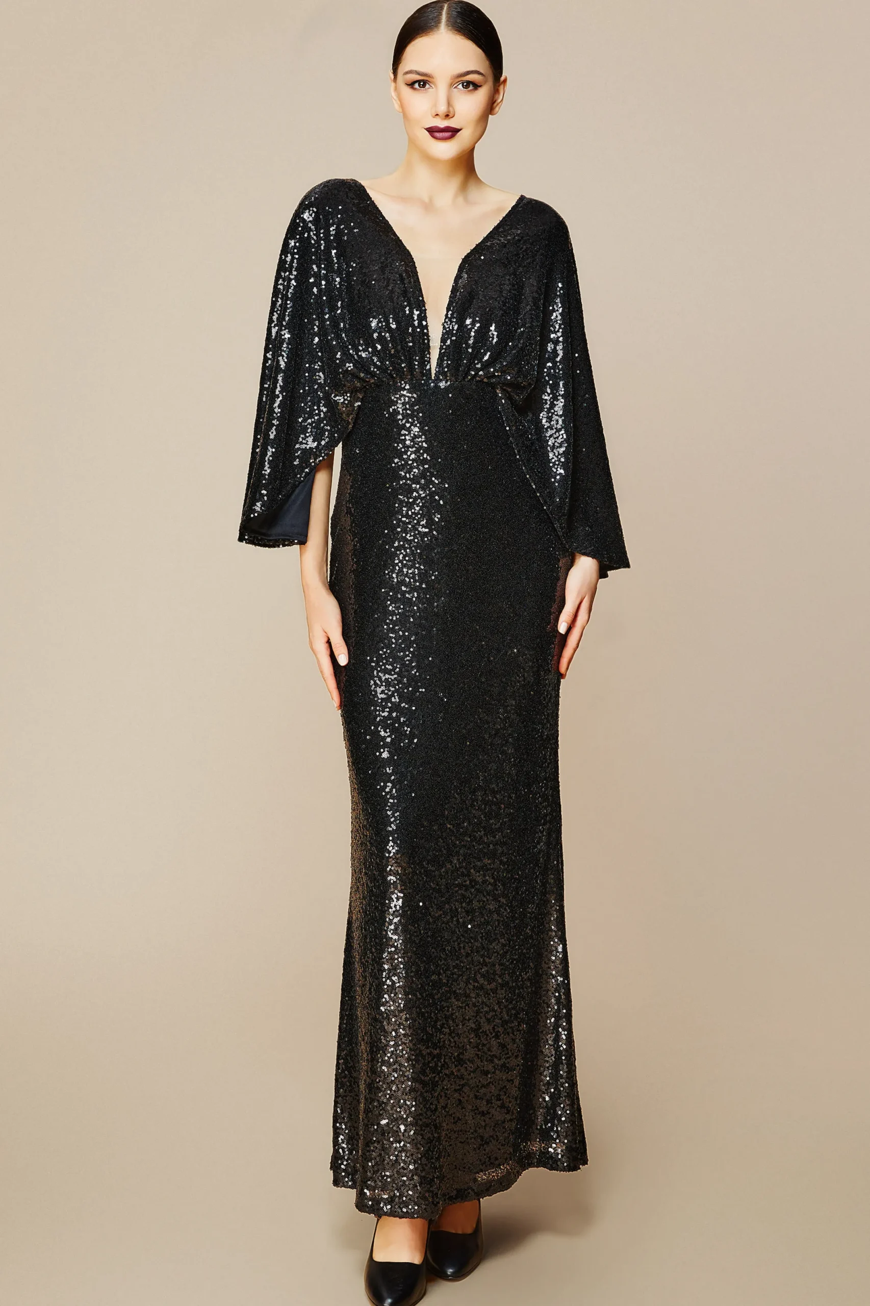 BABEYOND Evening Dresses | Sequin<Scoop Neck Sheer Angel Sleeve Maxi Dress