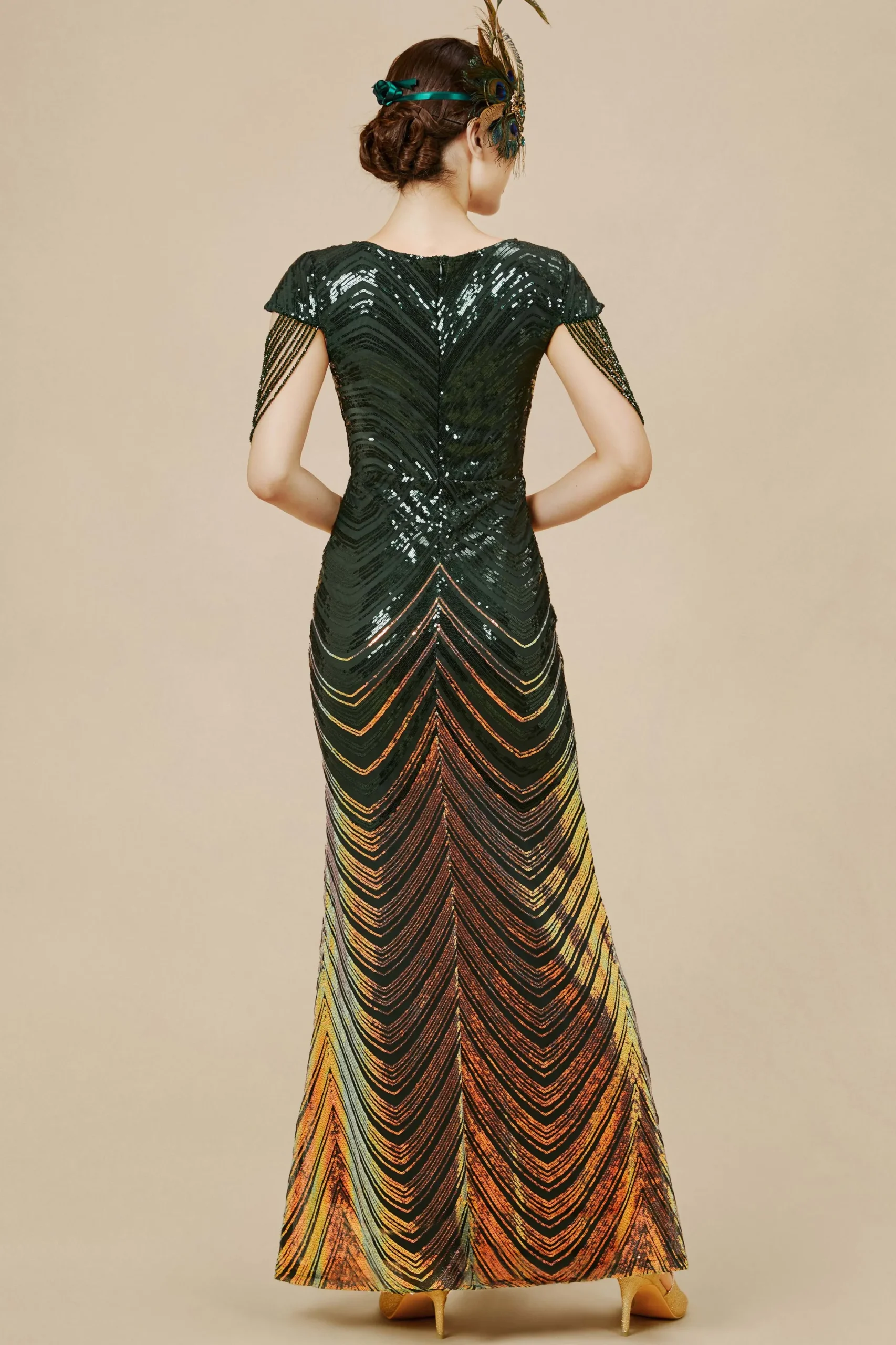 BABEYOND Bead | Ceremony<Sheer Scoop Neck Iridescent Sequin Dress