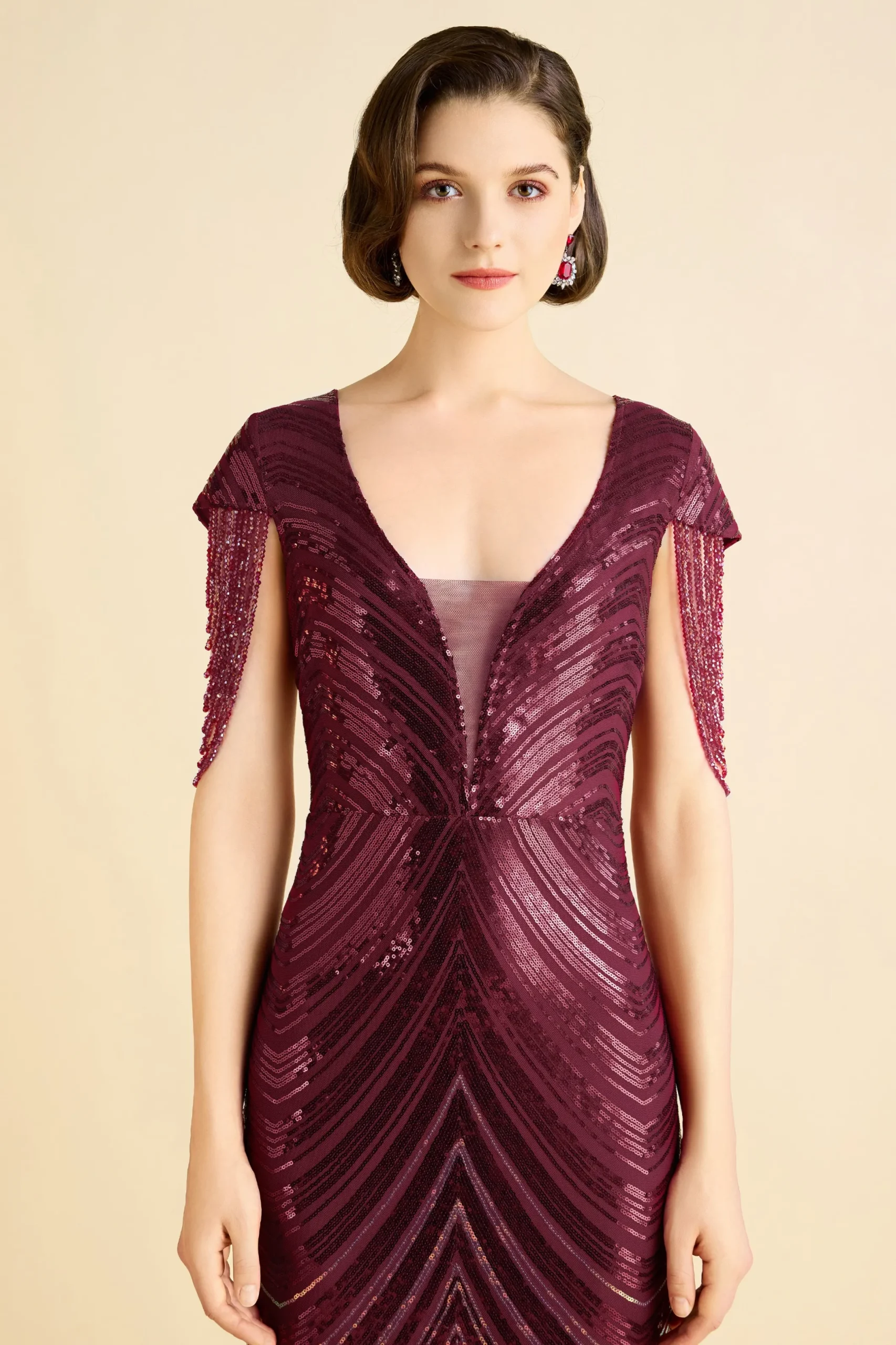 BABEYOND Bead | Ceremony<Sheer Scoop Neck Iridescent Sequin Dress