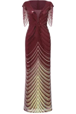 BABEYOND Bead | Ceremony<Sheer Scoop Neck Iridescent Sequin Dress