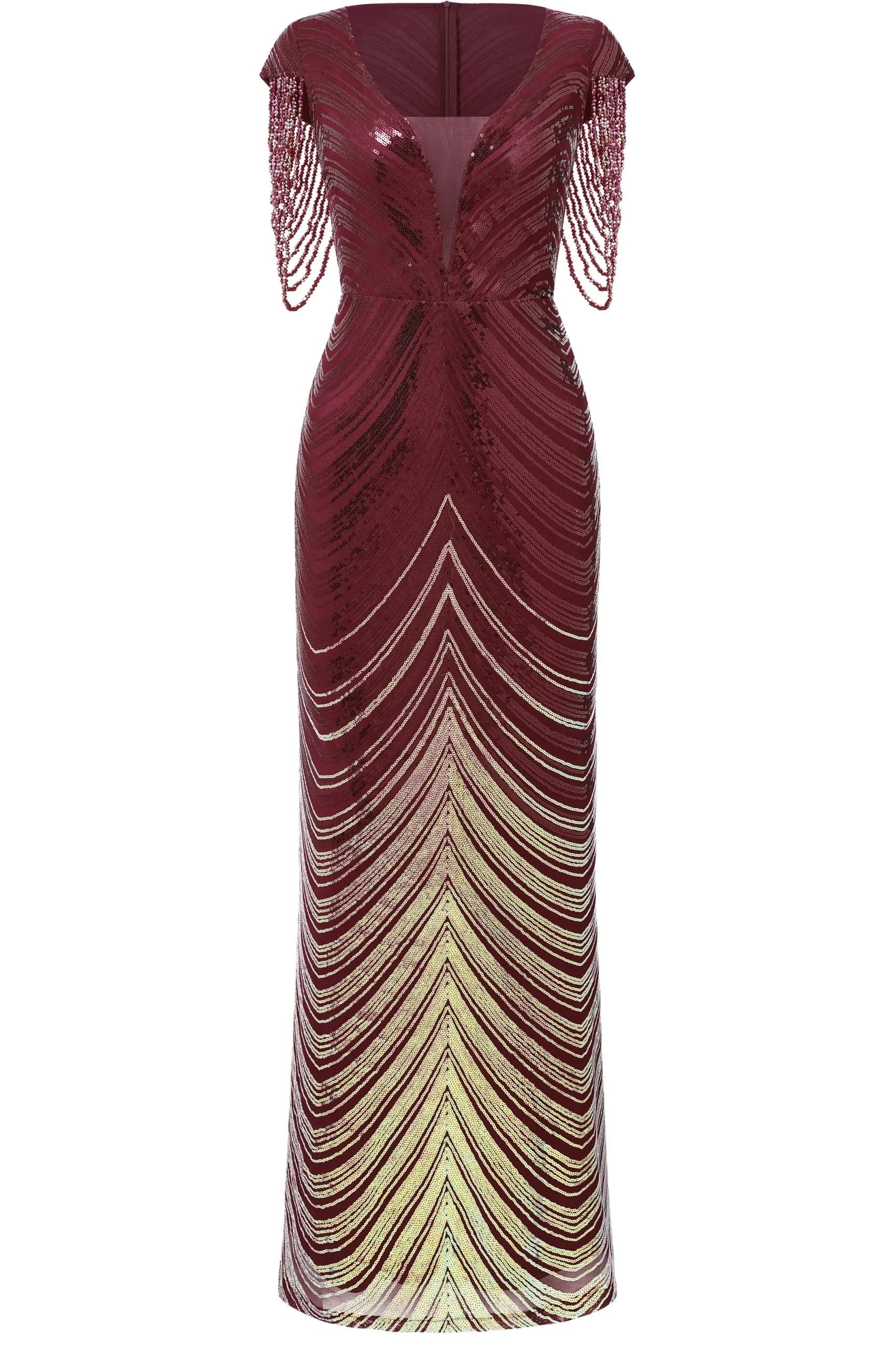 BABEYOND Bead | Ceremony<Sheer Scoop Neck Iridescent Sequin Dress