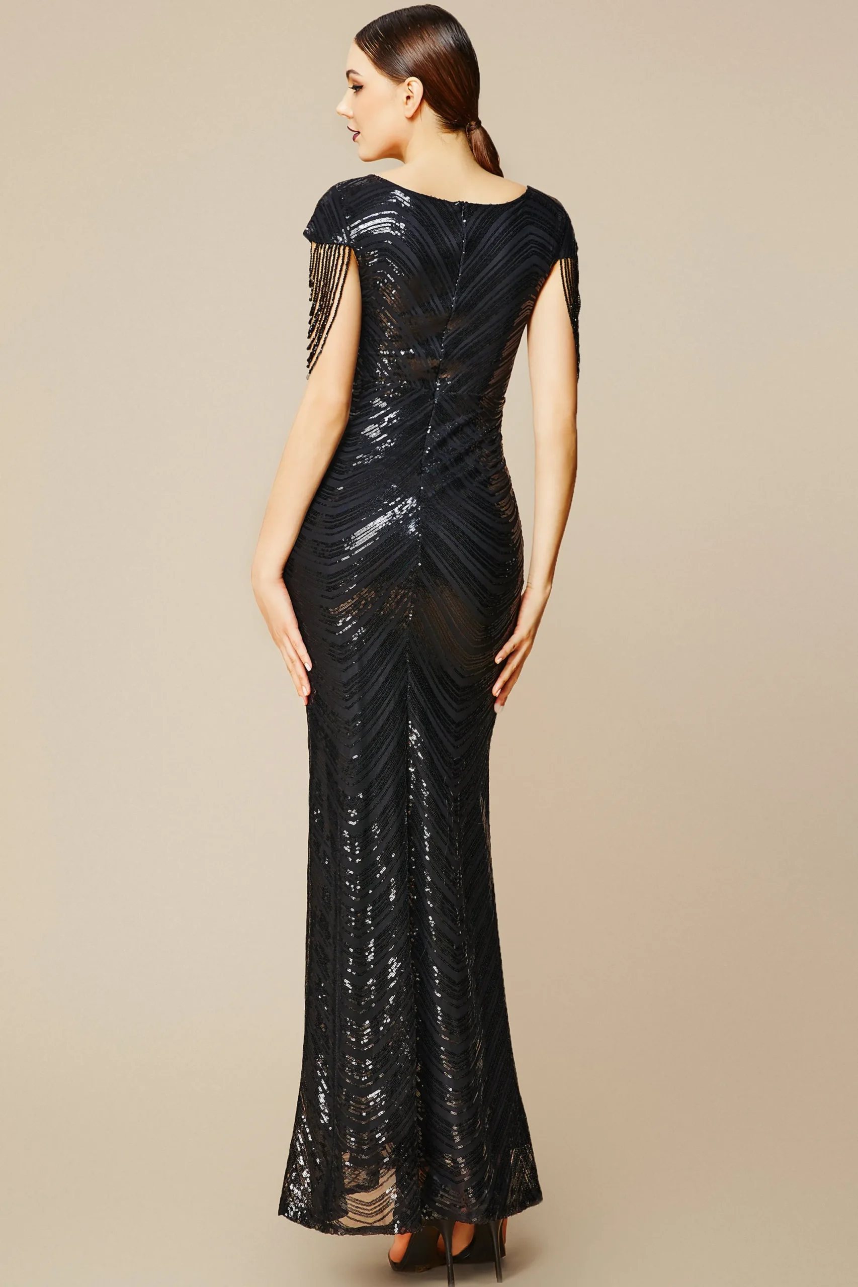 BABEYOND Bead | Ceremony<Sheer Scoop Neck Iridescent Sequin Dress