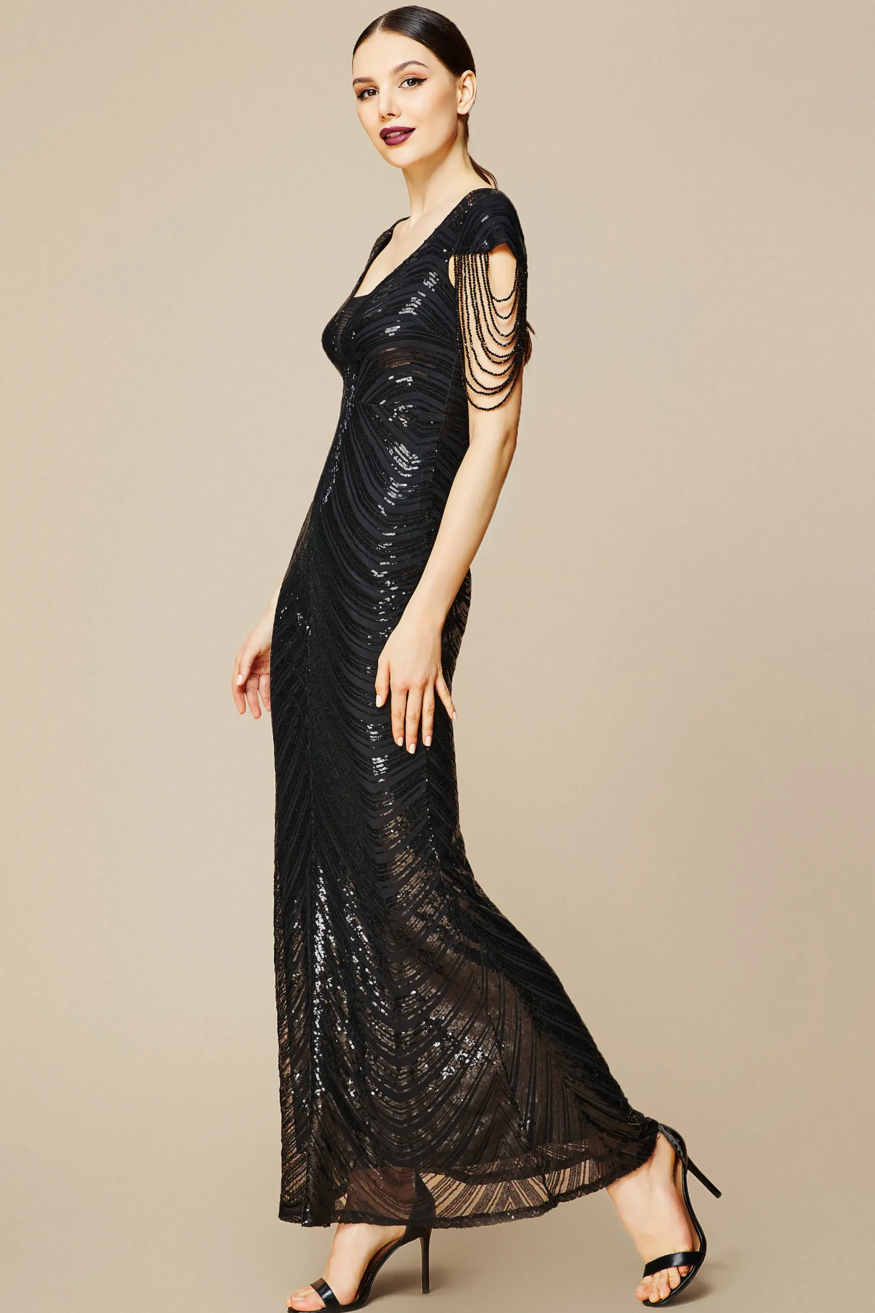 BABEYOND Bead | Ceremony<Sheer Scoop Neck Iridescent Sequin Dress