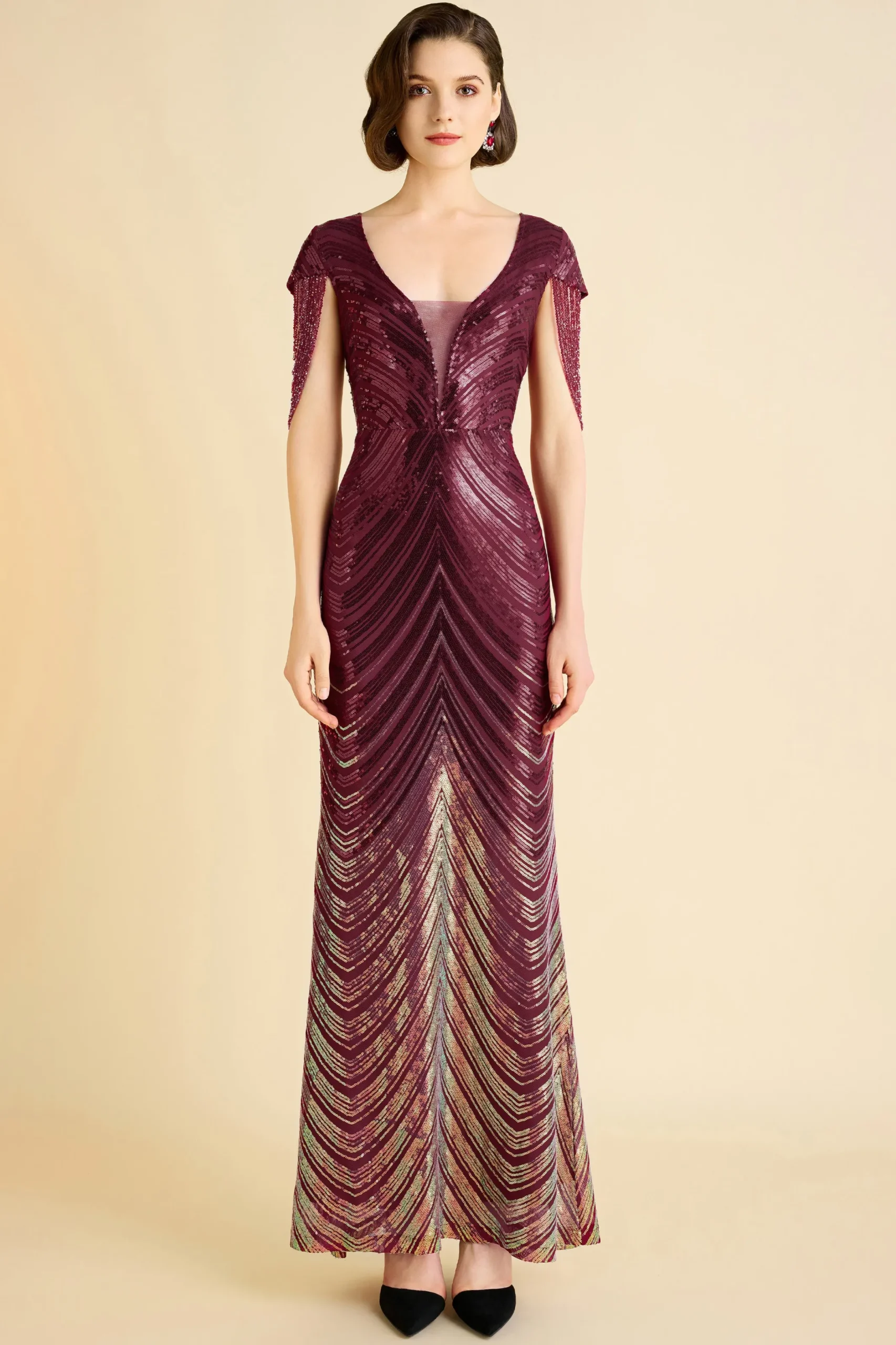 BABEYOND Bead | Ceremony<Sheer Scoop Neck Iridescent Sequin Dress