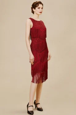 BABEYOND Flapper Dresses | Fringe<Shimmer Tiered Fringe Bias Hem Dress