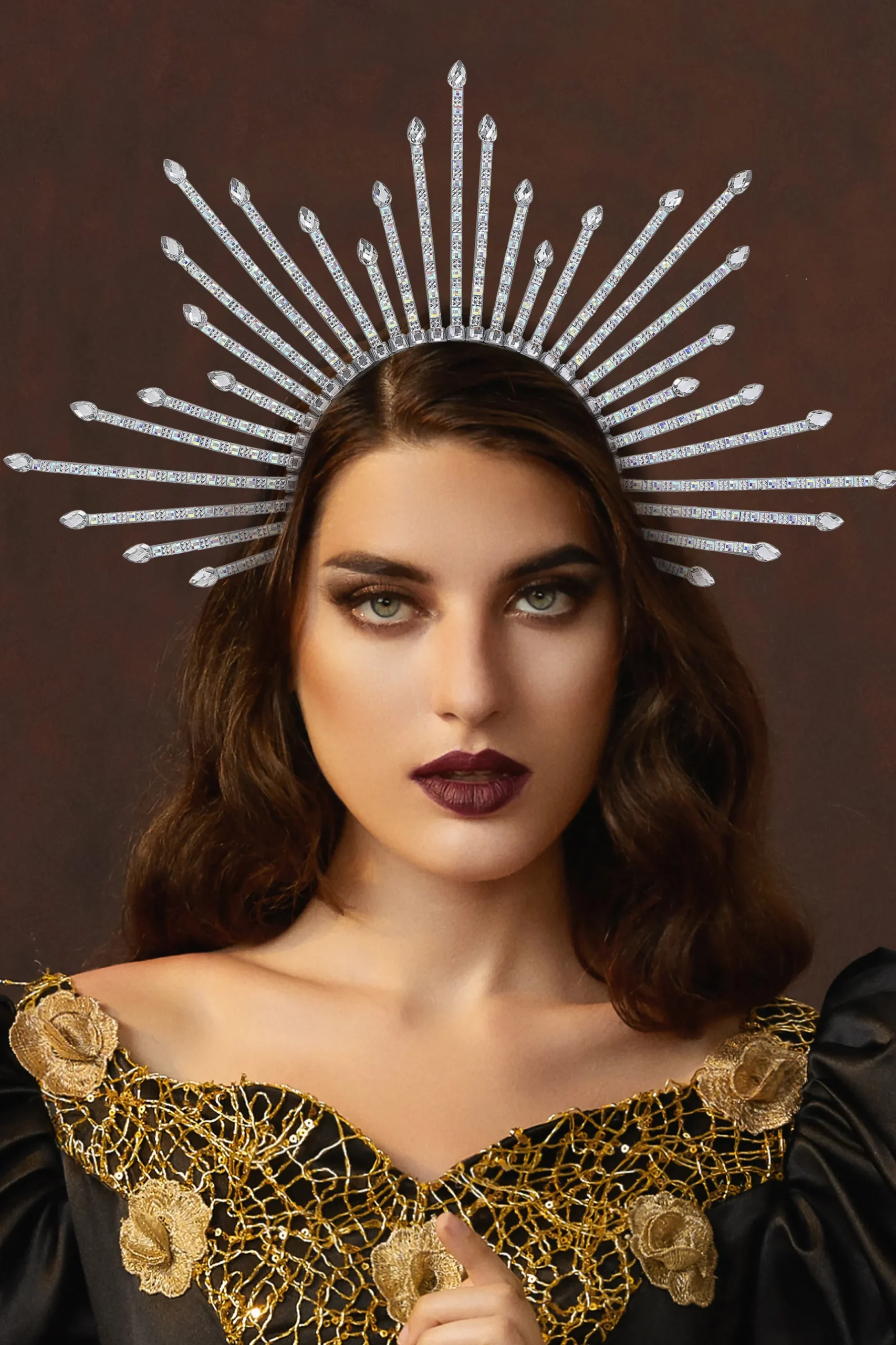 BABEYOND Halo Crown<Shining Rhinestone Sunburst Spiked Halo Crown