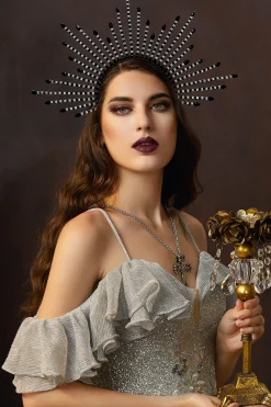 BABEYOND Halo Crown<Shining Rhinestone Sunburst Spiked Halo Crown
