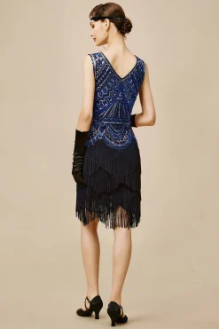 BABEYOND Flapper Dresses | Fringe<Sophisticated V-neck Sequin Fringe Dress
