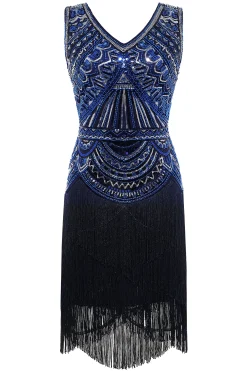 BABEYOND Flapper Dresses | Fringe<Sophisticated V-neck Sequin Fringe Dress