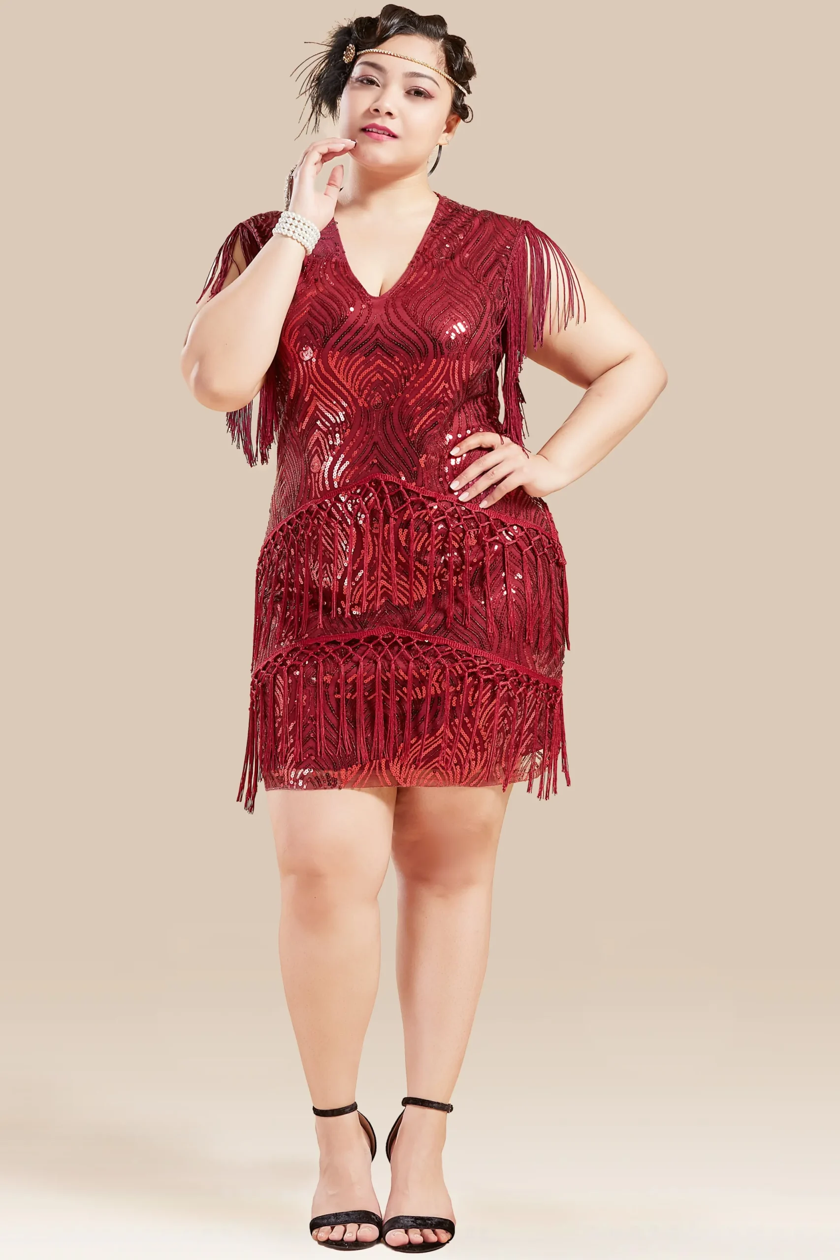 BABEYOND Plus Size<Sparkly Sequin Bodycon Flapper Plus Size Dress