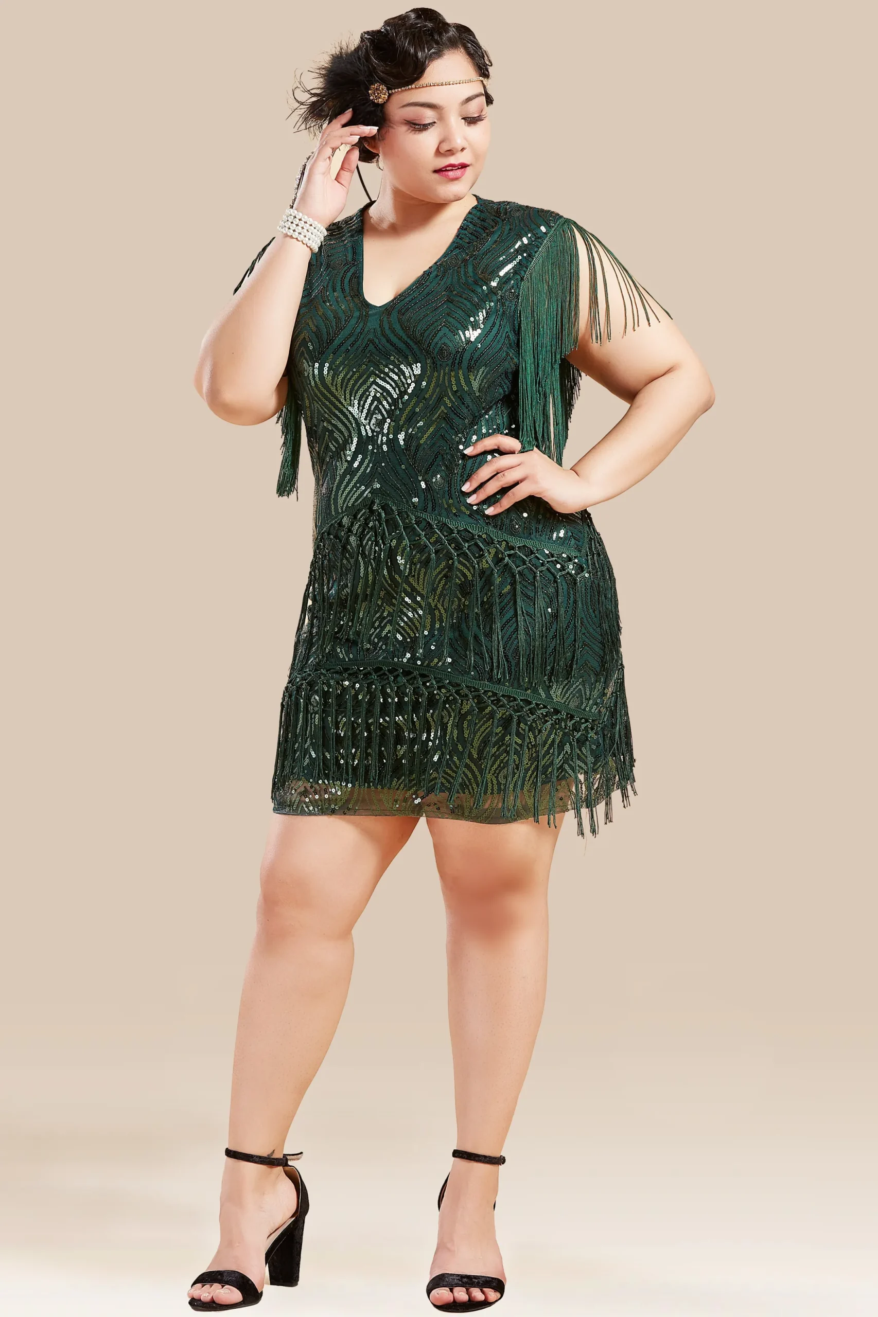 BABEYOND Plus Size<Sparkly Sequin Bodycon Flapper Plus Size Dress