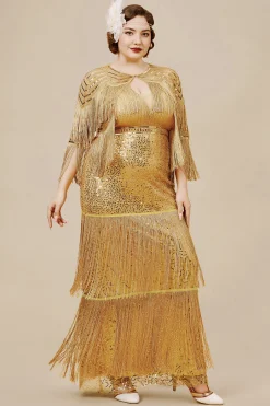 BABEYOND Plus Size<Strap V Neck Sequin Plus Size Dress With Shawl