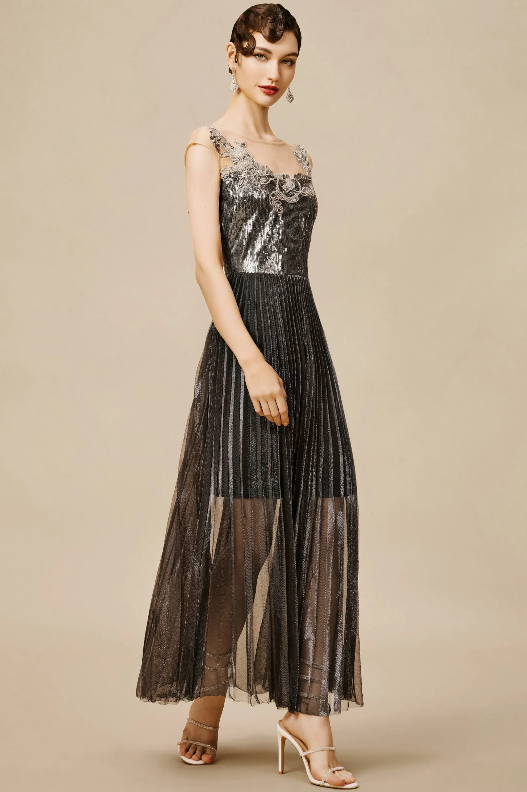 BABEYOND Sequin<The Story of an Awakening Sequins Pleating Flapper Dress